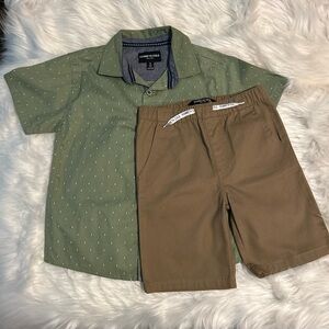 Kenneth Cole Olive Green Shirt with Tan Shorts Set for Boys